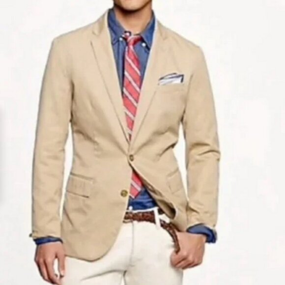 J. Crew Ludlow Khaki Cotton Blazer Sport Coat Men's SIZE XL - Picture 1 of 8
